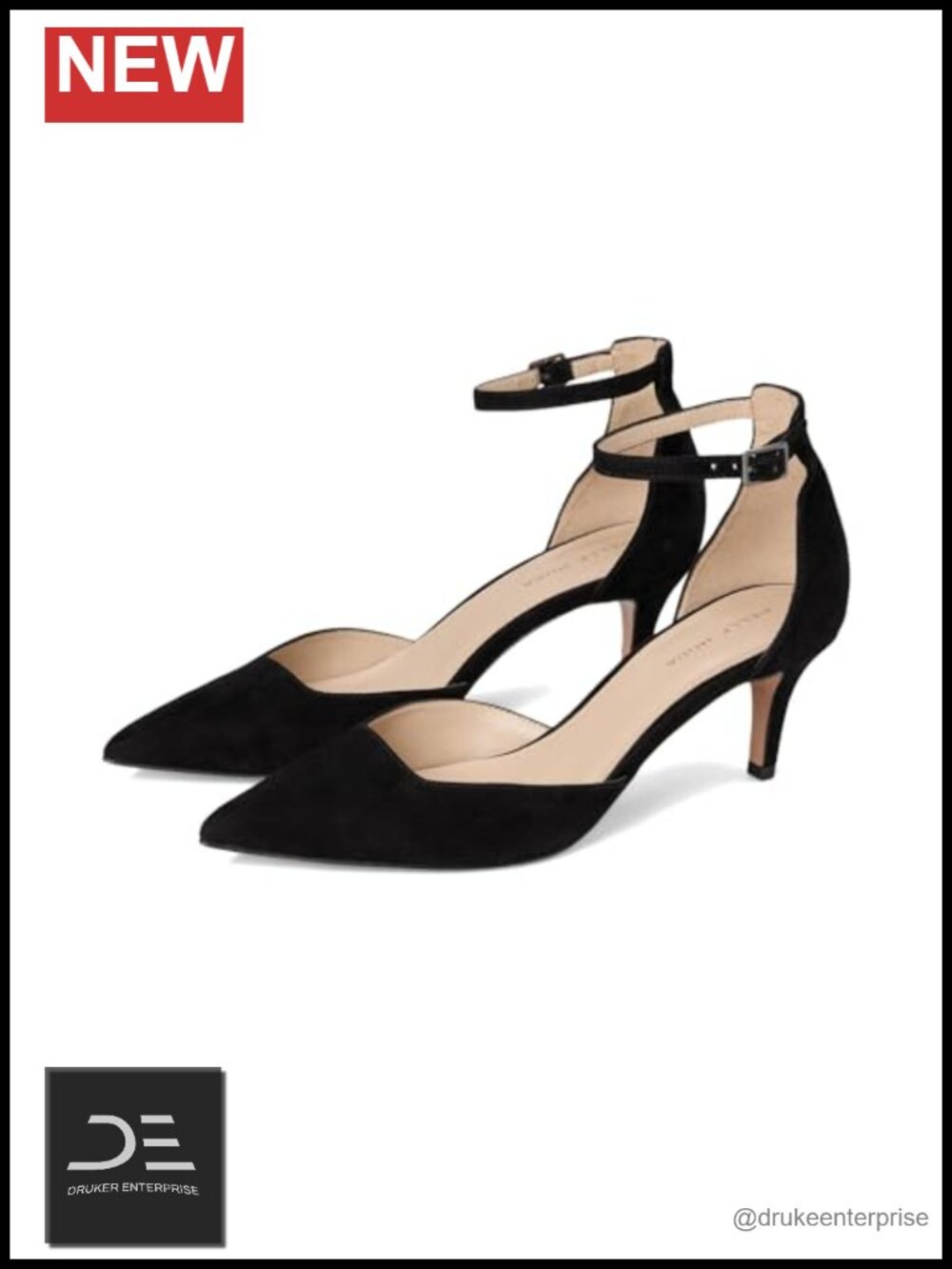 Pelle Moda Kendal Kitten Heel Pumps Suede Pointed Toe Buckle Strap Women US